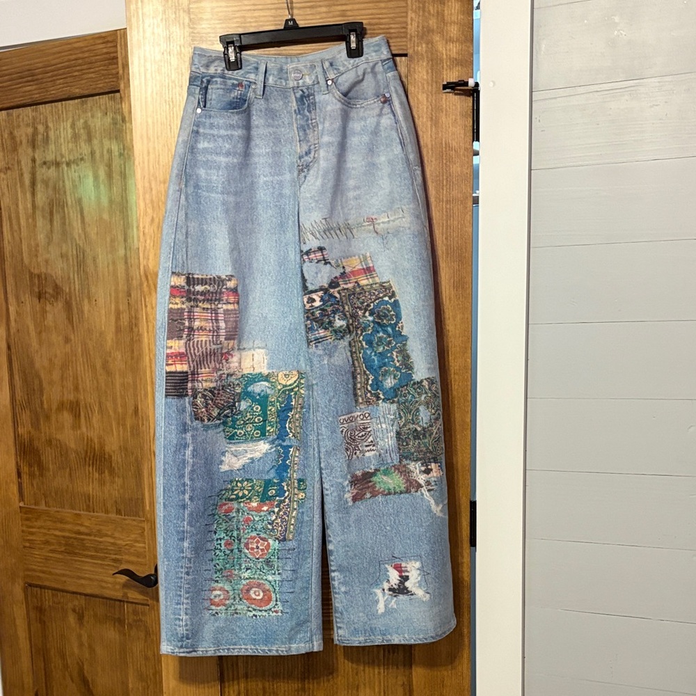 Artistic Patchwork Wide Leg Jeans